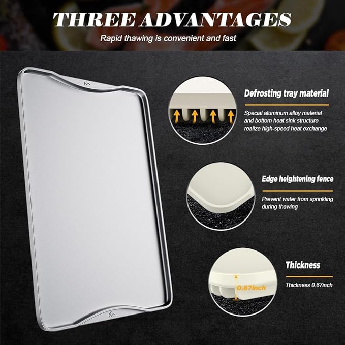 Aluminum Defrosting Tray for Frozen Meat -Large Silver Defrosting Tray Fast Thawing Plate for Meat, Fish