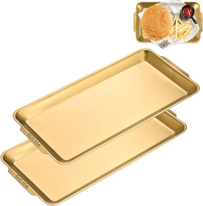 Gold Tray for Coffee Table, 304 Stainless Steel Serving Tray, 8.9" Vanity Organizer Tray for Camping, BBQ, Party, Buffet, Appetizer, Bathroom Supplies