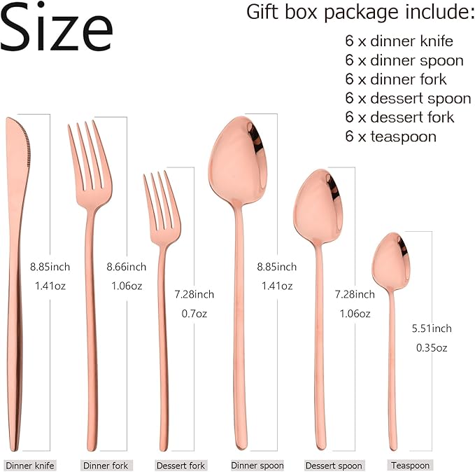 36-piece Copper 18/10 Stainless Steel Flatware Set, Resuable Cutlery Set For 6, Complete Tableware Set For Home Restaurant Wedding Party Daily Meal, Mirror Polish
