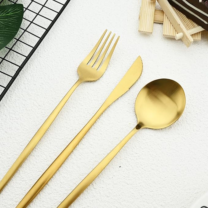 30-Piece Stainless Steel Silverware Set, Attractive Matte Finished Flatware Set, Serving for 6, Classic Cutlery set for Home/Restaurant，Includes Dessert Spoons Forks - Gold