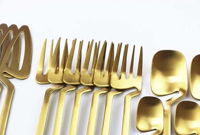 Service for 6 Golden Dinnerware Set 304 Stainless steel Cutlery, Matte Forks Spoons Knives Flatware Set Dinner Silverware Set (24pcs Golden)