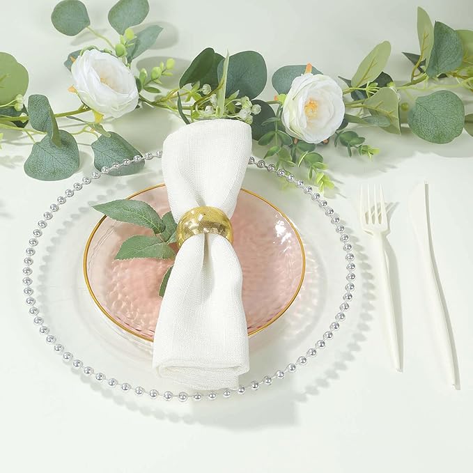Efavormart 10 Pack | Transparent Blush Hammered 7" Round Plastic Dessert Appetizer Plates With Gold Rim, Disposable Salad Party Plate