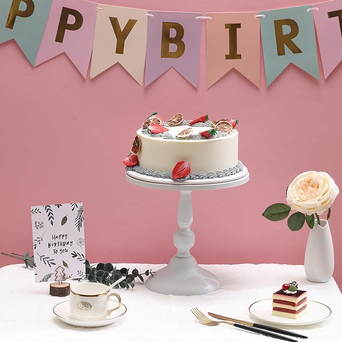 Set of 3 White Cake Stands, Metal Round Cake Holder Dessert Pie Pizza Display Stand 8" 10" 12" Serving Tray Decoration for Wedding Celebration Party Birthday Baby Shower