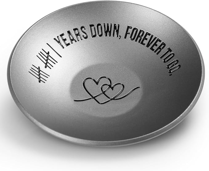 11 Year Anniversary Steel Gifts For Her Him, 11th Wedding Anniversary For Wife Husband, 4" Metal Ring Holder Dish Jewelry Tray - Unique Decoration Ideas Steel Gift For Men Women Couple