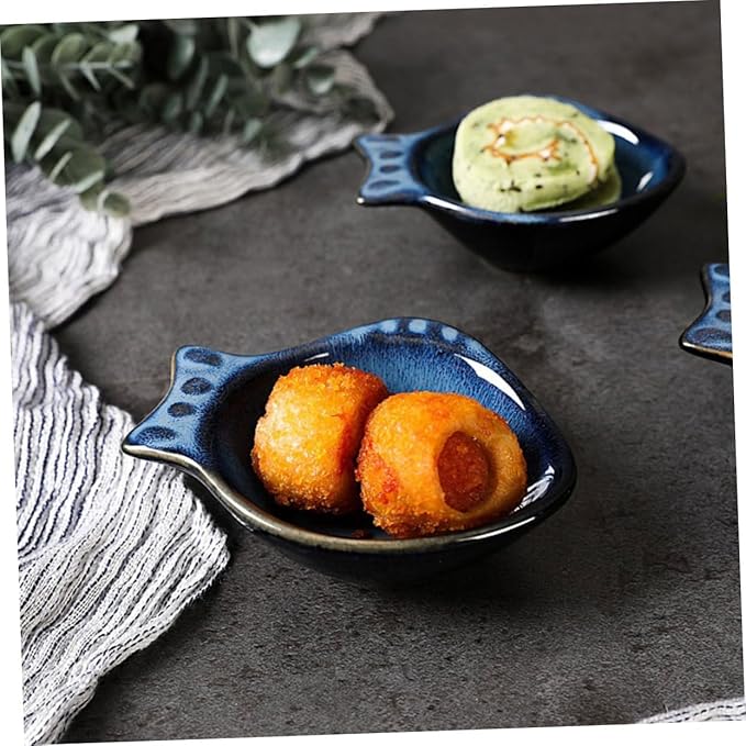 2pcs Ceramic Saucer Flatware Tray Plates Dipping Sauce Bowl Ceramic Dip Dish Side Dish Tableware Appetizer Plate Utensil Tray Sushi Making Kit Wasabi Spices Ceramics Mini, Blue