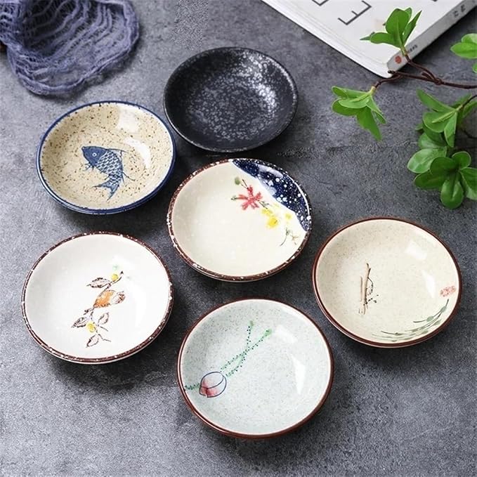 Appetizer Plates Soy Sauce Dipping Bowls, Round Small Plate Ceramic Dipping Bowl, Sauce Dish Tiny Bowls Side Dish for Condiment