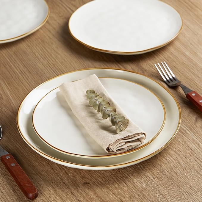 famiware Dinner Plates Set of 6, 10.25 inch Pasta Plate, Ocean Round Stoneware Dessert Plates Dish Set for Kitchen Microwave Dishwasher Safe, Scratch Resistant, Vanilla White