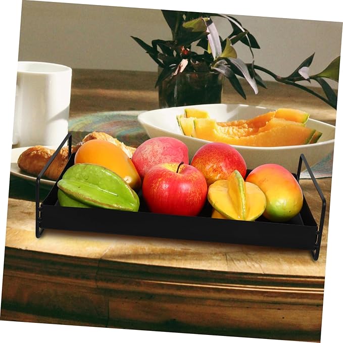 Mobestech Metal Serving Tray with Handles Decorative Tray for Coffee Table Snack Storage Holder Food Serving Platter Suitable for Fruits and Beverages