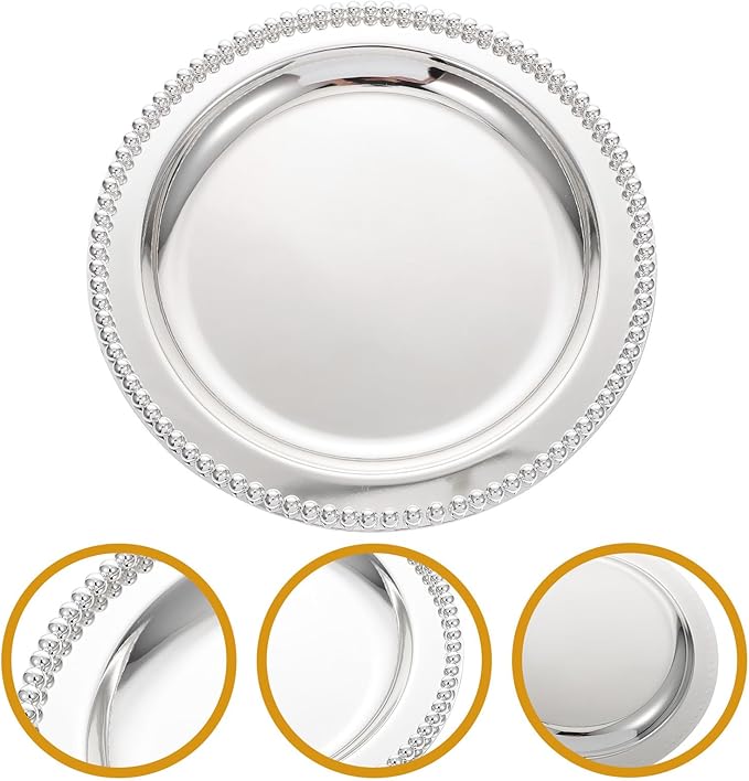 Garneck Metal Fruit Tray 25Cm Thickened Silver Serving Tray for Dried Fruits Dessert Cupcakes Household Snack Holder for Party Buffet and Home Decor