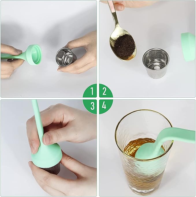 Tea Infuser,Extra Fine Mesh Tea Cup Filter Silicone Handle Perfect Tea Steeper for Loose Leaf Tea or Herbal Tea for Mugs & Teapot, Easy Clean and Safe (Green)