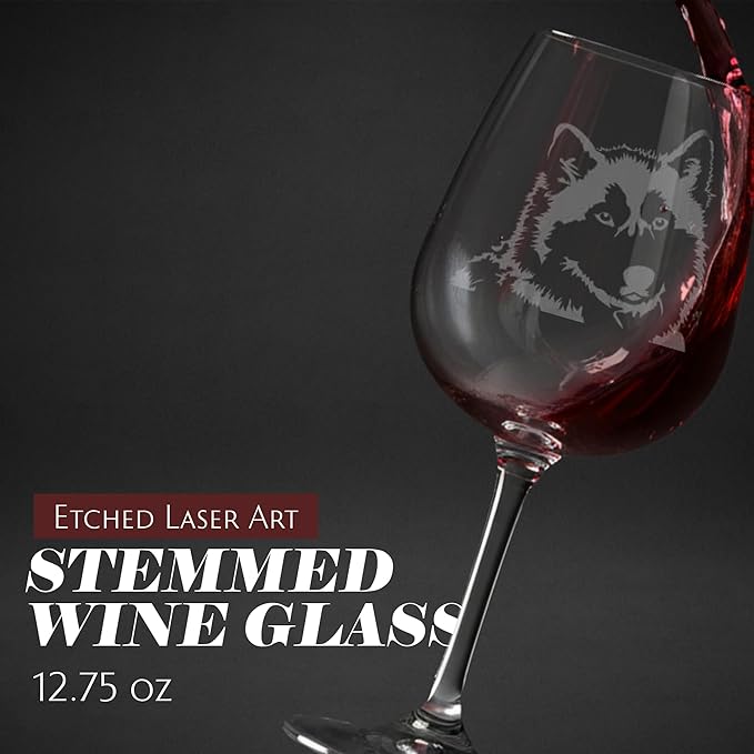 Etched Laser Art Alaskan Malamute Personalized Dog Themed Etched 12.75oz Wine Glass Custom Dog Breed Wine Glasses, Ideal for Pet Lovers, Unique Birthday Gift for Men & Women, Personalized Gift