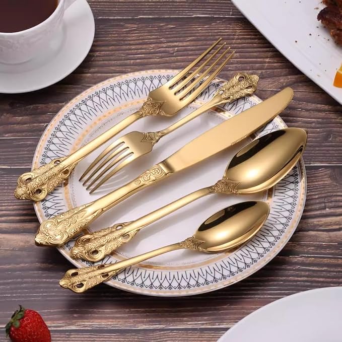 Gold Silverware Set, 30-Piece Flatware Set for 6, 304 Stainless Steel Gold Cutlery, Mirror Polished, Dishwasher Safe Modern Tableware