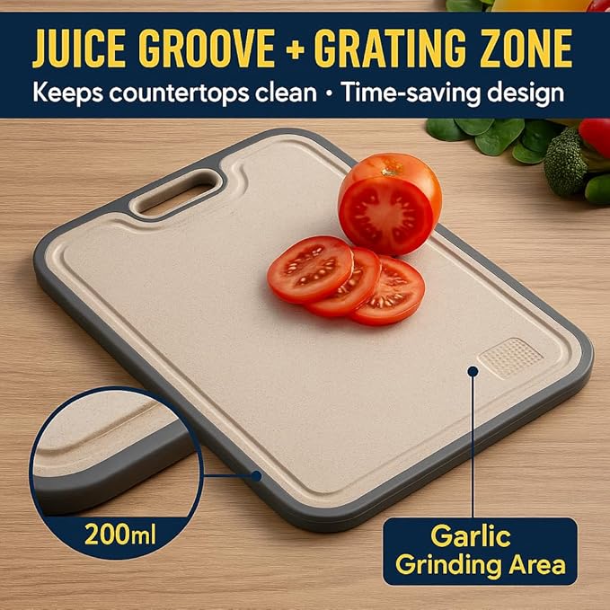 Stainless Steel Cutting Board, Metal Cutting Board 15"x10", Double-Sided Steel Chopping Board, Hygienic Non-Porous, Easy Clean Wheat Straw PP