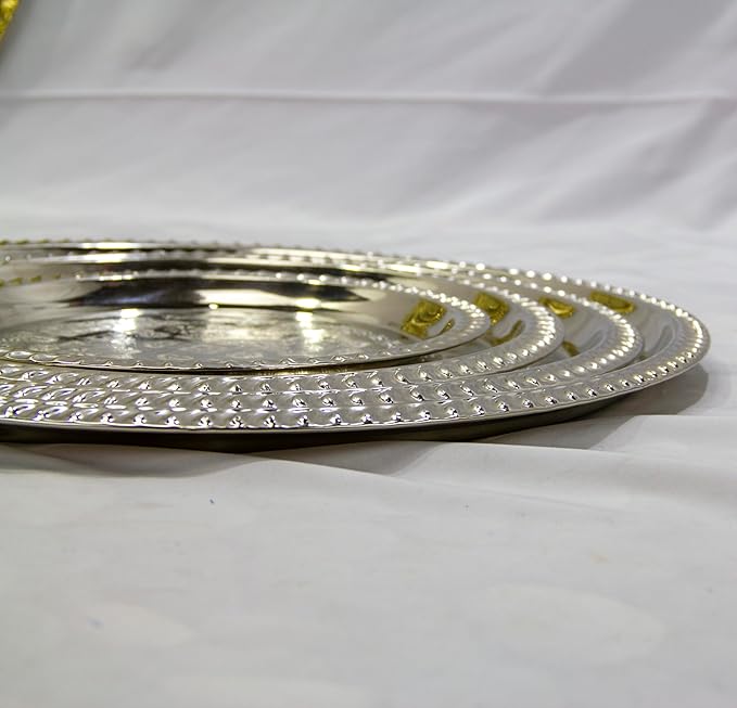 Moroccan Tea Tray Serving Cocktail Silver Handmade Fez Small Or Large Round (9/11/13/15 Inches) (9 Inches)