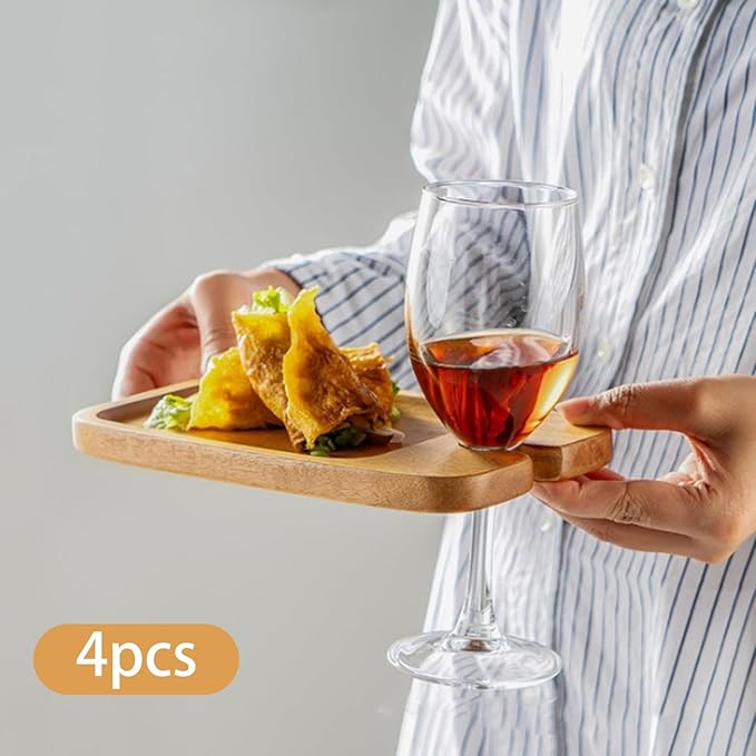 HouseVibe Appetizer Plate Cocktail Plate with Glass Holder Cheese Board Breakfast Tray for Home, 6 Inch Ceramic Plate with Stand- 4 Piece