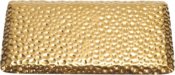 Hammered Stainless Steel Tray, Small Gold Serving Platter, 19.5x9.5cm - Durable Food Grade, Elegant Table Accent for Coffee, Tea, Fruit, Veggie Tray (Gold)