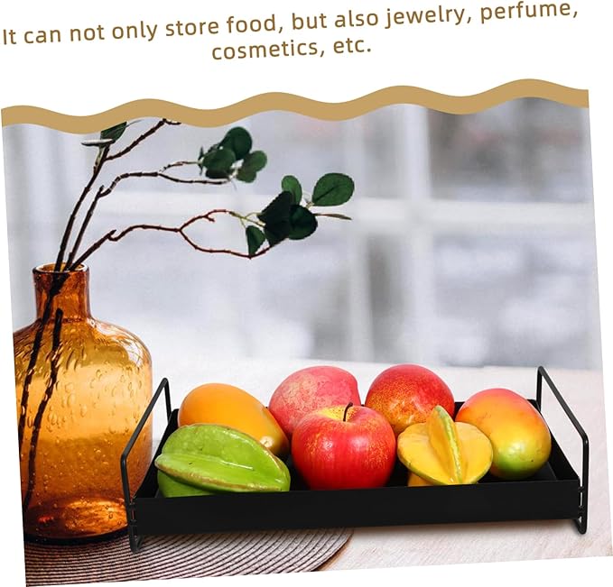 Mobestech Metal Serving Tray with Handles Decorative Tray for Coffee Table Snack Storage Holder Food Serving Platter Suitable for Fruits and Beverages