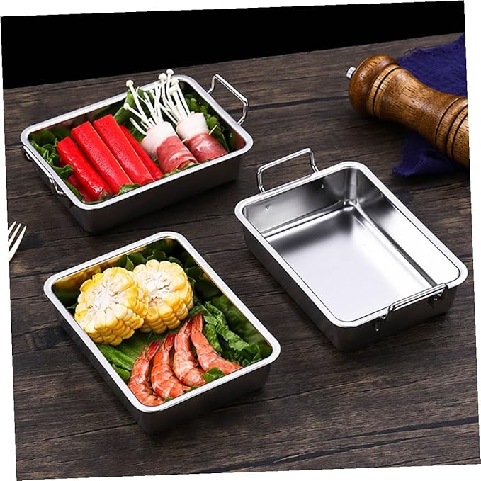 VILLCASE Stainless Steel Food Serving Tray with Handles Small Multi-Purpose Vegetable Plate Rustproof Silver Platter for Snacks Fruits and Roasted Dishes Easy-Clean Kitchen Tray
