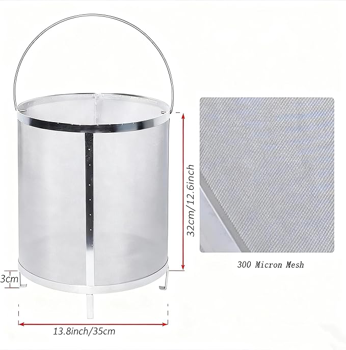 Gekufa Hop Filter 300 Micron 304 Stainless Steel – 13.8" x 13.8" Dry Hop Strainer for Homebrew, Beer, Wine, Tea & Coffee – Rust-Resistant Mesh, Dishwasher Safe, Easy to Clean (13.8" x 13.8")
