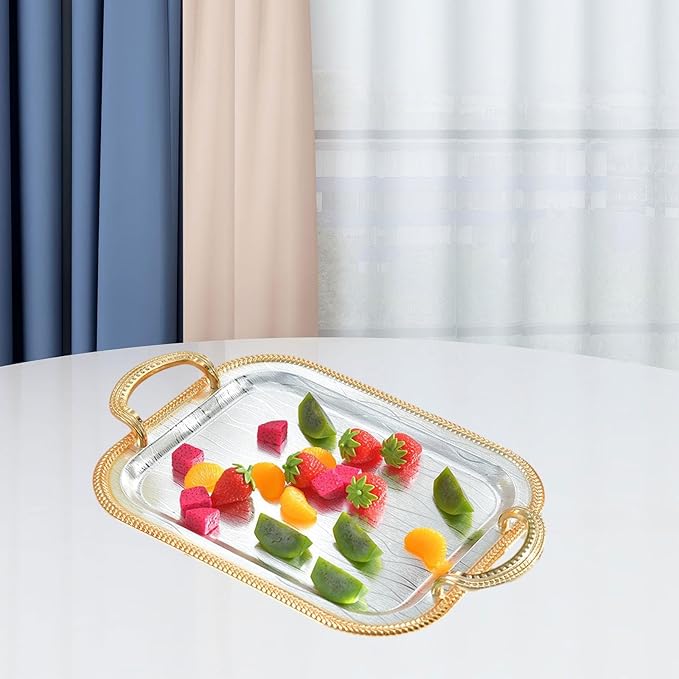 Serving Tray Tea Cup Holder Iron Art Cosmetic Perfume Makeup Display Vanity Tray Decorative Tray for Dressing Room Bathroom, M