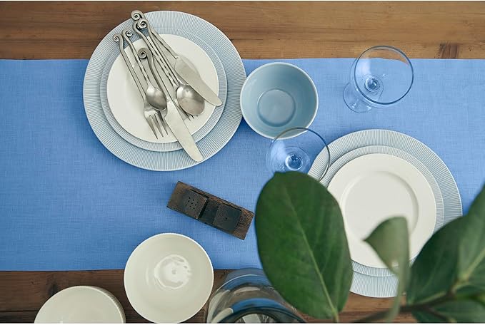 Solino Home Linen Table Runner 90 Inches Long - 100% Pure Linen Provence Blue Dining Table Runner 14 x 90 Inch - Fete - Christmas, Winter, New Year
