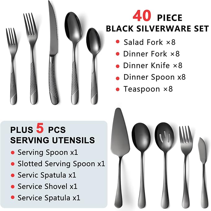 45-Piece Silverware Set Stainless Steel Flatware Set for 8 with Serving Utensils Include Dinner Fork Knife Spoon Cutlery Utensil Set for Home Kitchen Restaurant