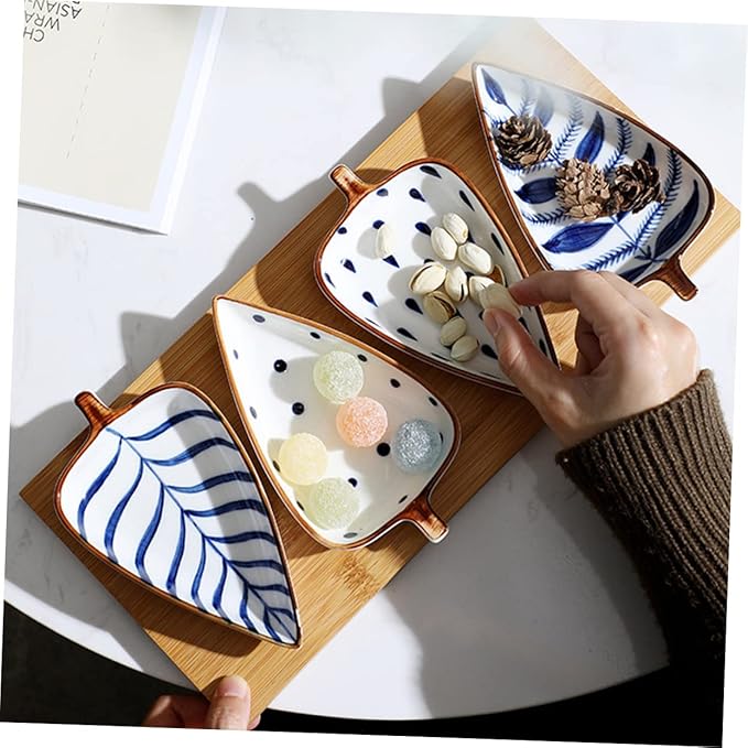Creative Japanese Hand-Painted Ceramic Snack Dish Set 4-Inch Sauce and Seasoning Plates for Appetizers Desserts and Dipping for Home Dining and Parties