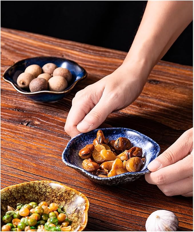 Appetizer Plates Retro Cuisine Restaurant Home Ceramic Small Plate Creative Snack Dish Soy Sauce Dish Dip Cheap Plates(A)