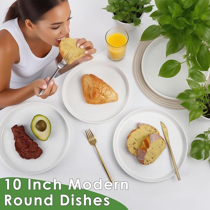 10 Inch White Dinner Plates Set of 6, Ceramic Appetizer Plates, Porcelain Dessert Plate, White Round Salad Plate for Kitchen, Restaurant, Microwave, Oven & Dishwasher Safe, Scratch Resistant
