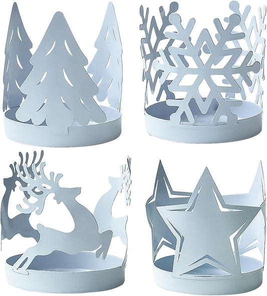 Christmas Candle Holders Set of 4, Metal Christmas Table Decor Centerpiece Pillar Tealight Votive Candle Holders, Vintage Indoor Christmas Table Decorations 4PCS