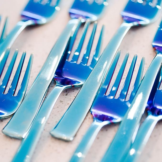 Ahimsa Stainless Steel Kids Utensils Set, Pediatrician Designed, Colorful Kids Silverware, Non Toxic, Dishwasher Safe, Iridescent Blue Fork and Spoon