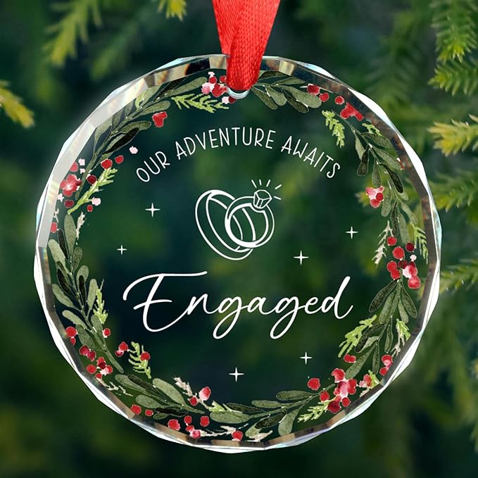 Wedding Gifts for Couples 2025, Mr and Mrs Gifts, Our Adventure Awaits Engaged Glass Ornament, Bridal Shower Gift Engagement Gift for Newlyweds, Married Christmas Ornaments 2025