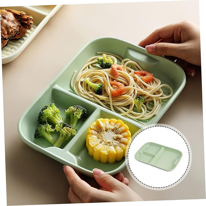 Healifty Ceramic Three-Grid Divided Serving Tray Nordic Style Long Rectangle Plate Creative Household Breakfast Dish for Boys and Girls Separated Food Platter for Appetizers and Snacks