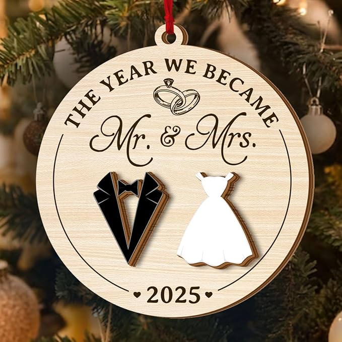 Jesuspirit Mr and Mrs Ornament - Wedding Gifts for Couples 2025, Bride, Groom, First Christmas Married Ornament, Bridal Shower Gifts (The Year We Became Mr. & Mrs. 2025)
