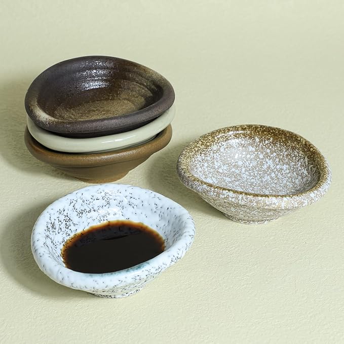 Colias Wing 3.5 Inch Retro Style Brown Stylish Design Multipurpose Porcelain Side Dish Bowl Seasoning Dishes Soy Dipping Sauce Dishes-Set of 5