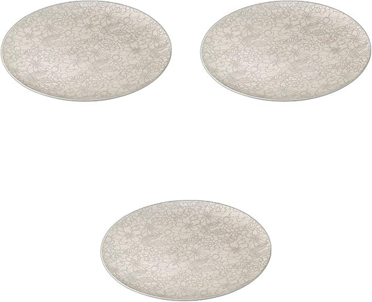 Set of 3 Silver Flower Pattern 22cm Plate [22.5 x 1.5 cm] | Serving Plate Ceramic Setomonohonpo