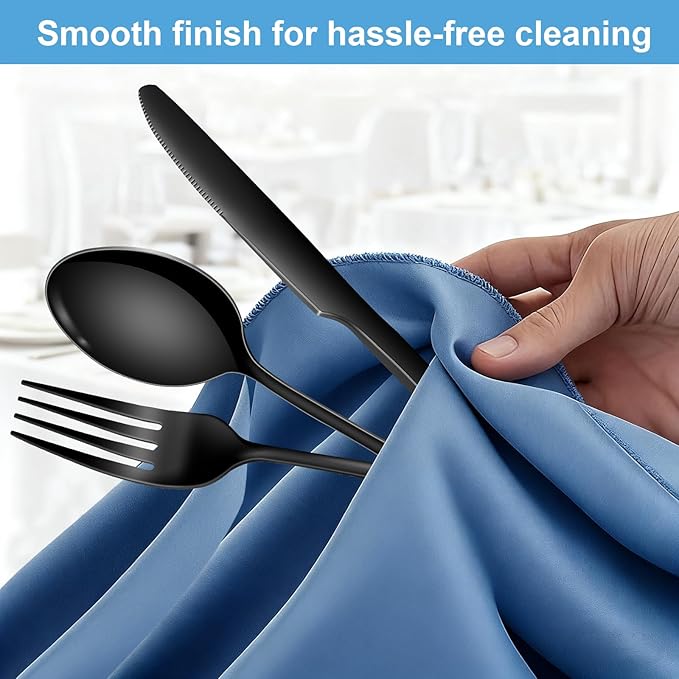 20-Piece Black Silverware Set, Premium 18/0 Stainless Steel Flatware Set for 4, Food-Grade Cutlery Utensils Set, Mirror Polished Tableware, Includes Knives, Forks, and Spoons, All Dishwasher Safe