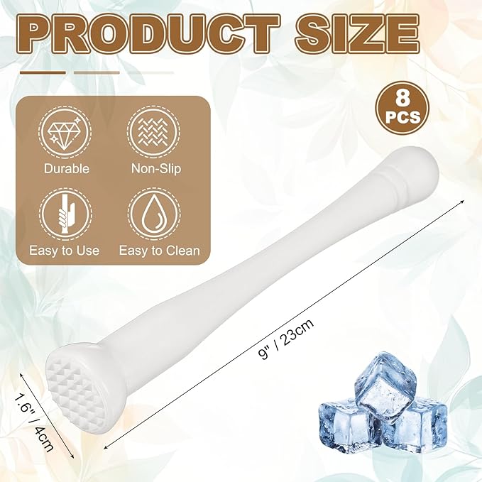 uxcell 8 Pcs Cocktail Muddler, 9 Inch PP Drink Muddler Bar Accessories Tools Ice Crusher for Home Party Cocktail Fruit Drinks, White (Thin)