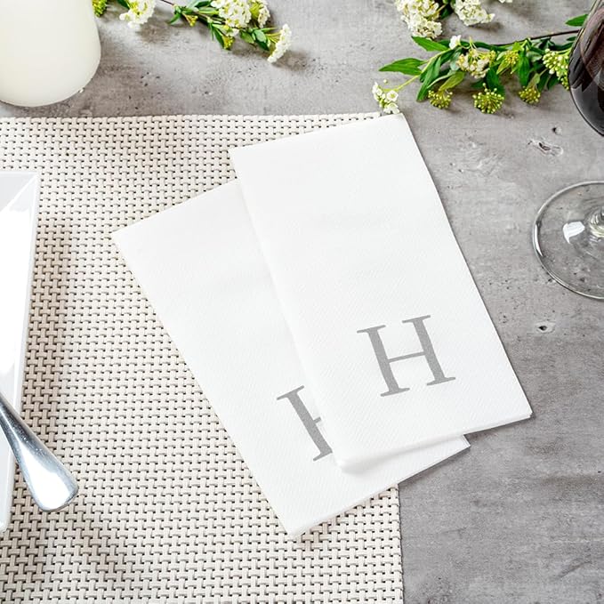 Luxenap 15.8 X 7.9 Inch Linen-Feel Guest Towels, 2000 Lettered Hand Towels - Silver Letter 'H', Sans Serif Font, White Paper Dinner Napkins, airlaid, For Restrooms And Tables - Restaurantware
