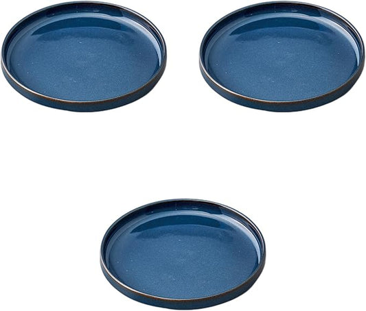 Set of 3, JM Style 6.9 inches (17.5 cm) Shallow Stacked Plates, Blue, 6.9 x 0.7 inches (17.5 x 1.8 cm) | Medium Plate Ceramics Setomonohonpo
