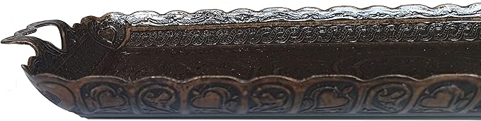 Turkish Ottoman Coffee Tea Beverage Serving Wavy Tray 14.2 * 5.5 inch Suitable for Serving 2 Cups, Weight 350 Grams (Antique Copper)
