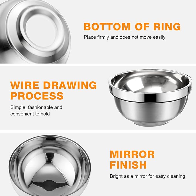 Eccliy 20 Pack Stainless Steel Bowls Set, 17 oz Double Walled Insulated Metal Bowl Bulk for Rice Soup Ice Cream Snacks Salad Cereal Sauces Serving, Easy to Clean, Stackable, 5.1 x 2.6 Inch