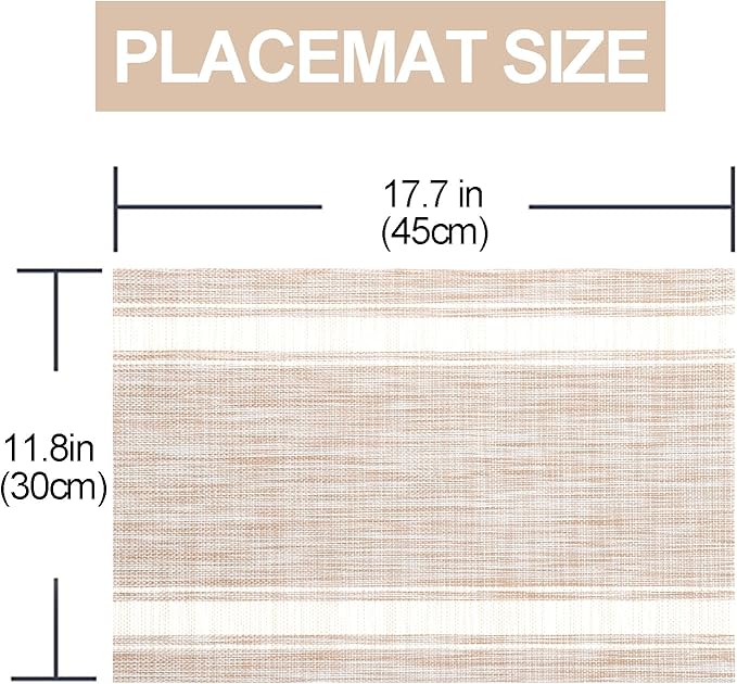 Placemats,PlasticVinyl Washable Heat-Resistant Durable PVC Non-Slip Woven for Kitchen Dining Table Mats (Set of 4, White Beige)