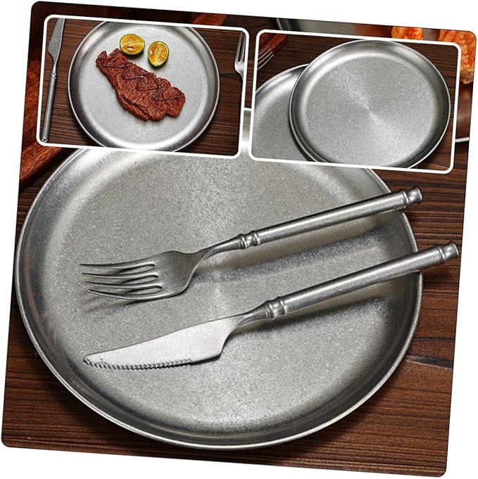 Mobestech Stainless Steel Old Style Bbq Plate Serving Tray for Steak Fruits Snacks