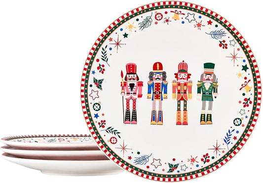 Bico Christmas Soldier Dinner Plates Set of 4, 11 Inch Large Ceramic Plates for Pasta, Steak, Stylish Serving Dishes, Microwave and Dishwasher Safe, Gift for Housewarming and Christmas