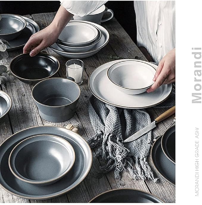Chinese Bone China Tableware Set, 46 Pieces for 10 People, Ceramic Plates and Dishes, Microwave Oven-Compatible Tableware, Hand-Painted Matte Glazed Bone China