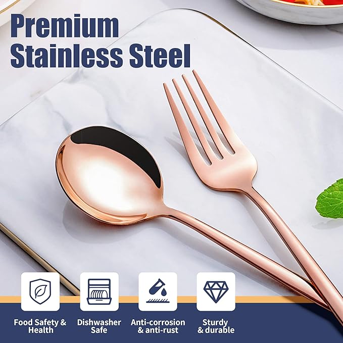 20 Piece Copper Silverware Set,Stainless Steel Flatware Cutlery Set Service for 4 Including Forks Spoons Knives,Kitchen Utensil Set,Tableware for Home and Restaurant, Dishwasher Safe