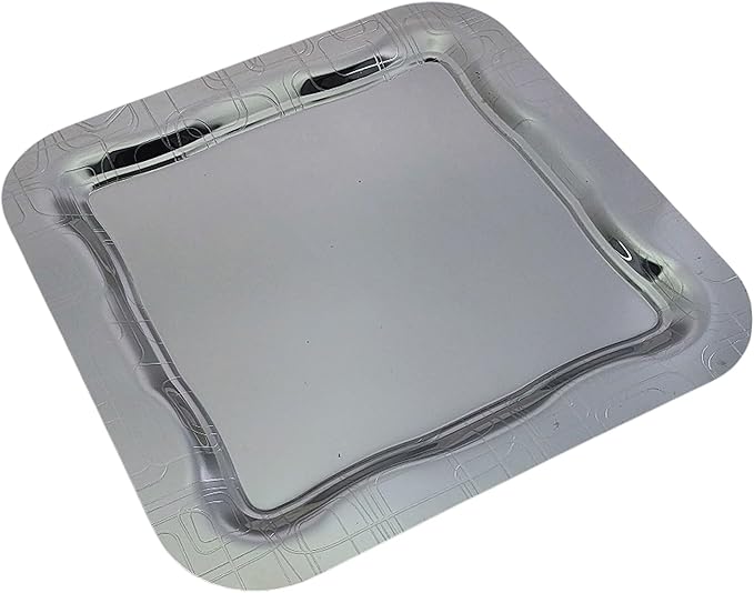 (Pack of 2) 13.4 inch x 13.4 inch Square Chrome Plated Silver Serving Tray Stylish Design Floral Line Bubble Engraved Edge Decorative Birthday Dessert Buffet Platter Plate NC-007