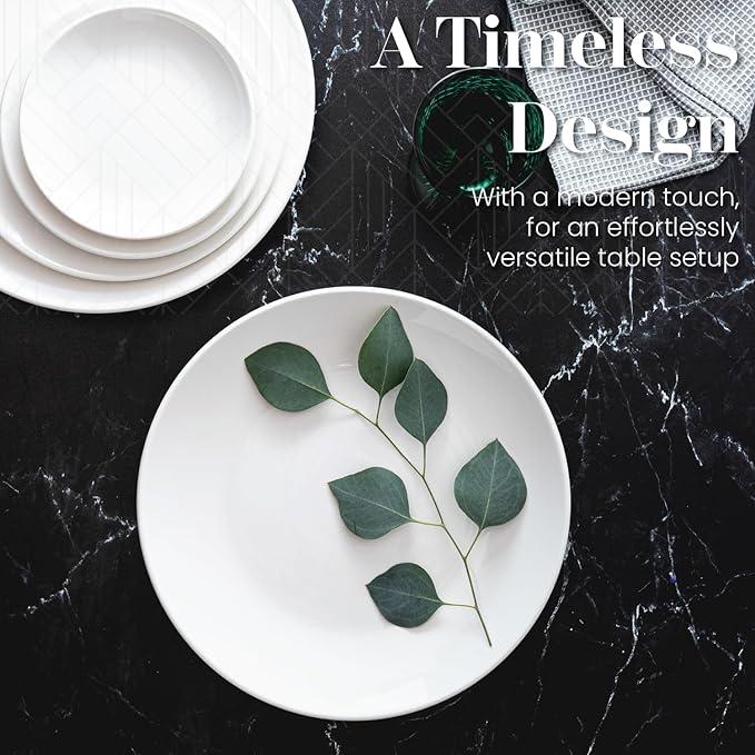 Vikko Dinner Plate, Set of 6 White Plates, Ceramic Dinner Plates Set, Stackable 11 Inch Extra Large Dinner Plates for Every Day and Special Occasion, Restaurant Style, Dishwasher Safe, Microwave Safe