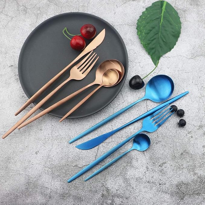 JASHII Matte Blue Silverware Set, 24 Pieces Stainless Steel Tableware Sets Flatware Set Cutlery Sets, Service for 6 (Matte Blue)